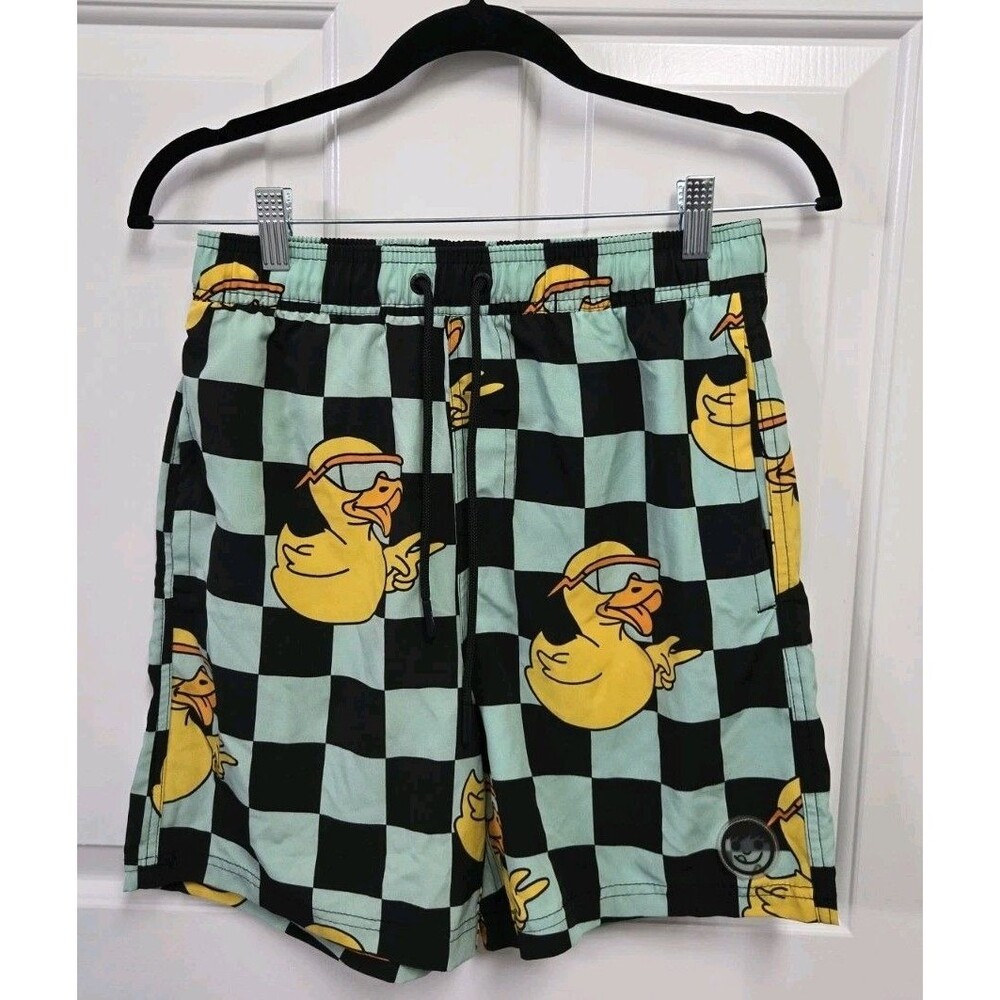 NEFF Mens Shorts Medium Rubber Duck Sunglasses Checker Swim Trunks Board Shorts